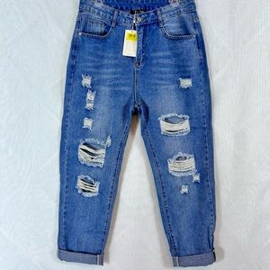 NWT Womens Coeur de Vague High Waist Boyfriend Distressed Jeans / Sz medium